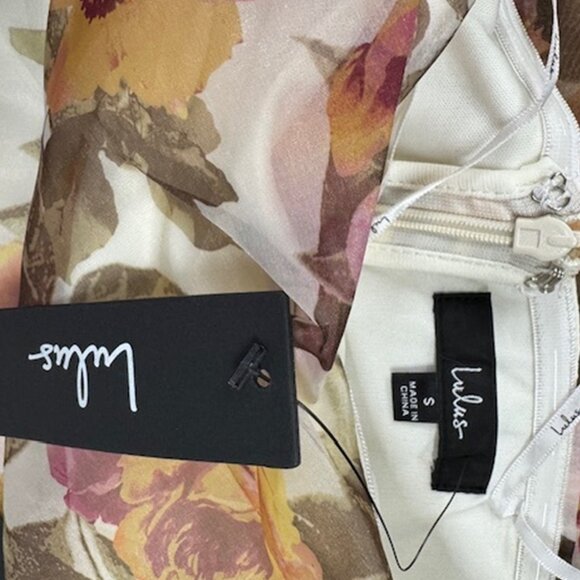 NWT Lulus Fleur of Dreams Ivory and Pink Floral Print Organza Maxi Dress - Picture 13 of 14